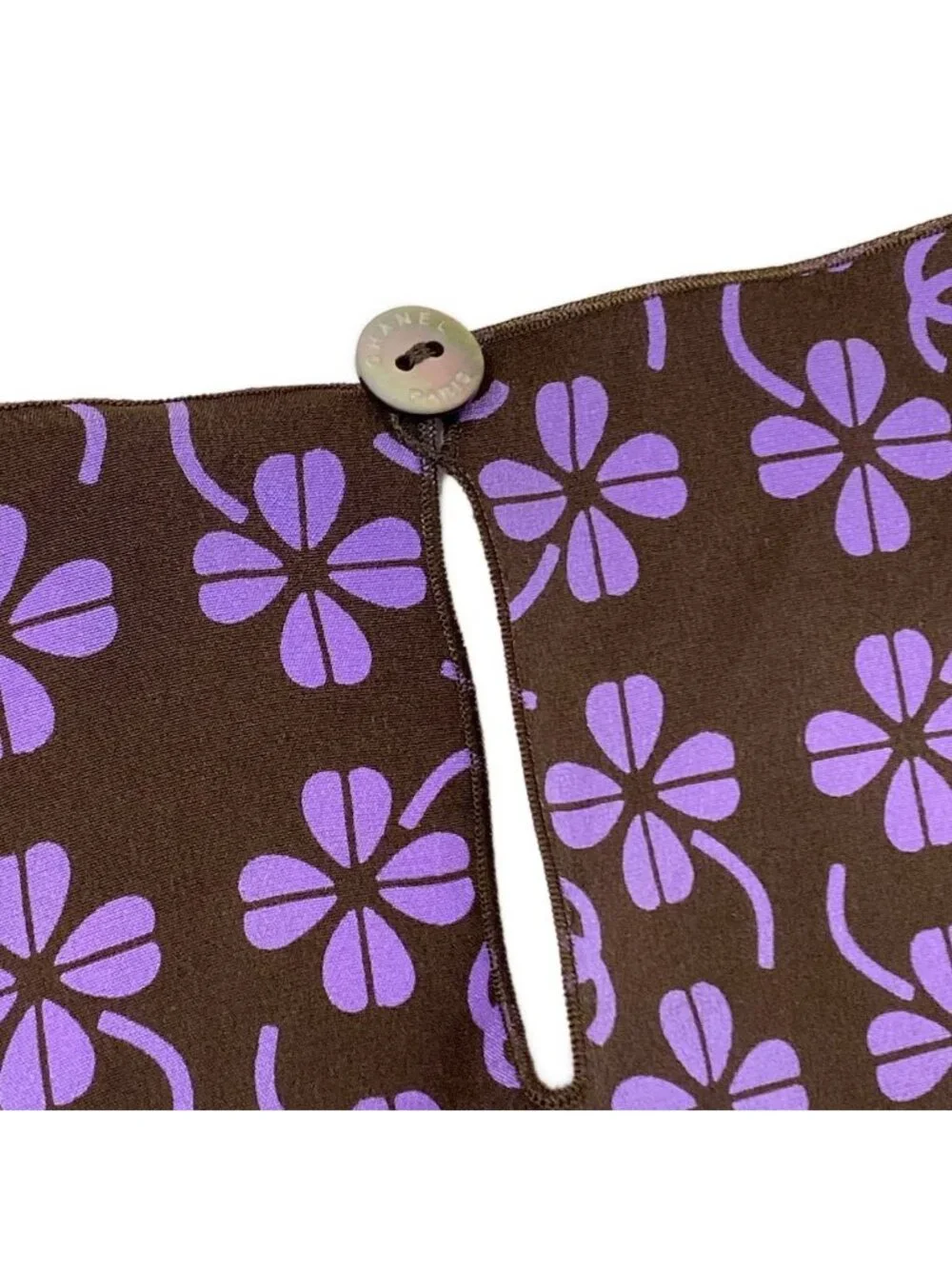 Chanel Skirt Suit Dark Brown Purple Clover CC Logo Pleats Set Wool